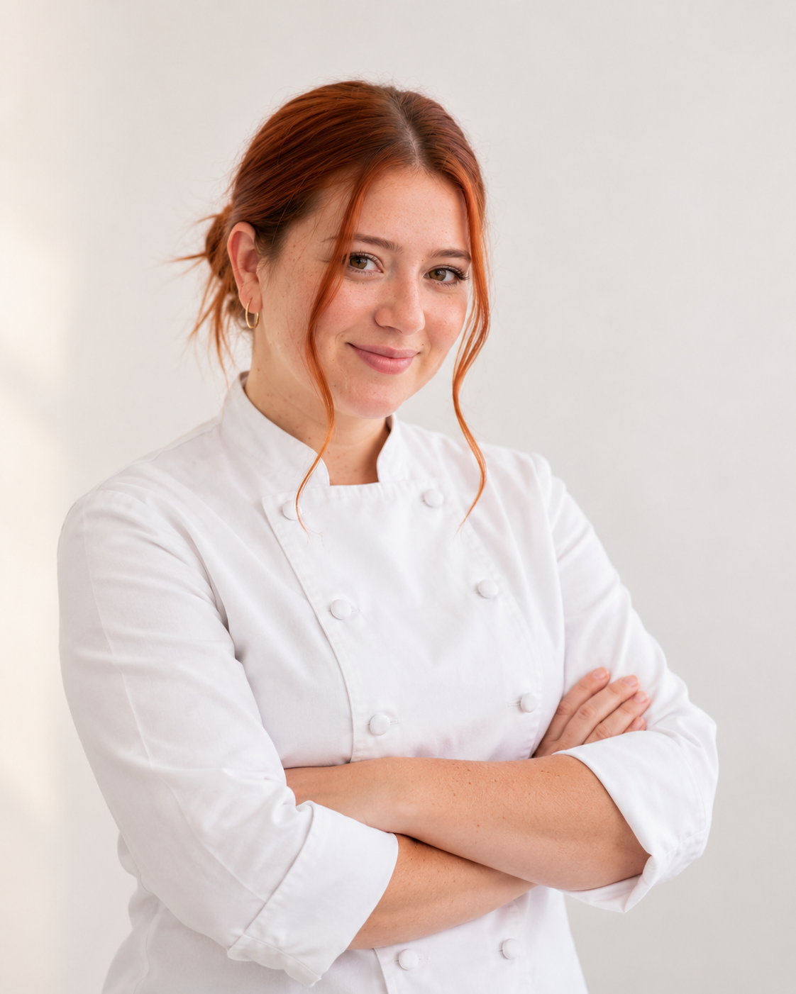 Ángela con bata de chef